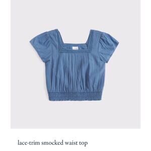 NWT Abercrombie Kids |Sz 13/14 Lace-trim smocked waist top |blue (Juniors 1-3)